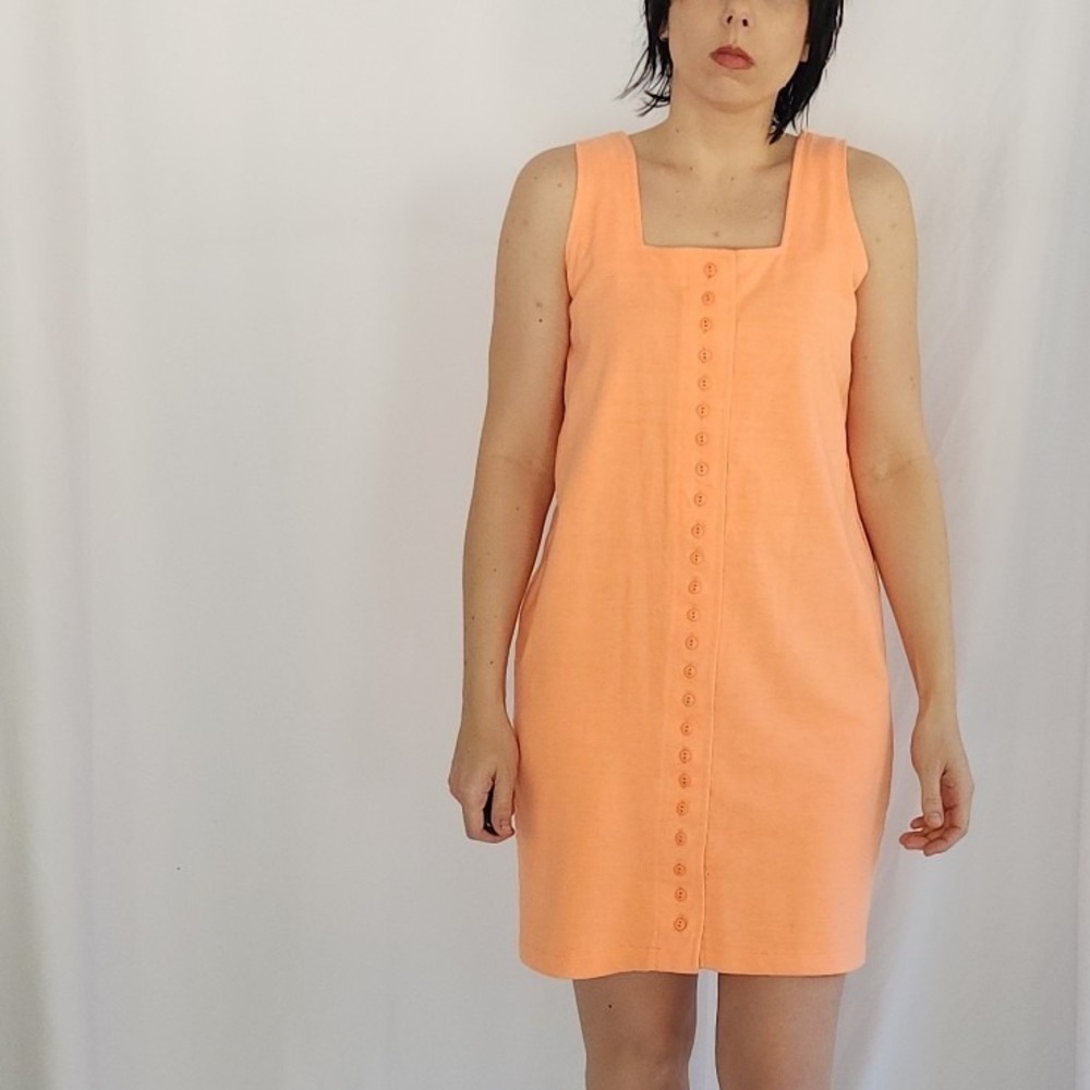 80s/90s Coral Sleeveless‎ Button Down Dress